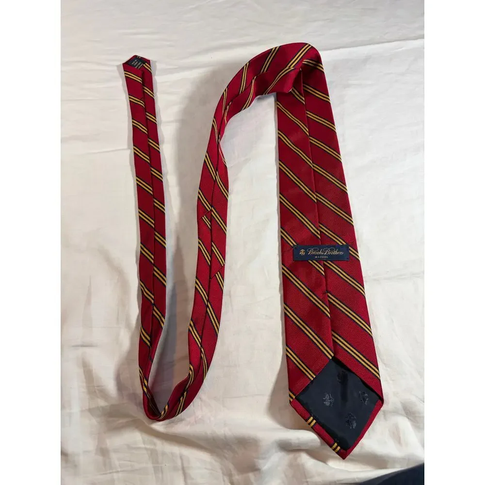 VTG Brooks Brothers 100% silk tie. Red with yellow, navy stripes. career